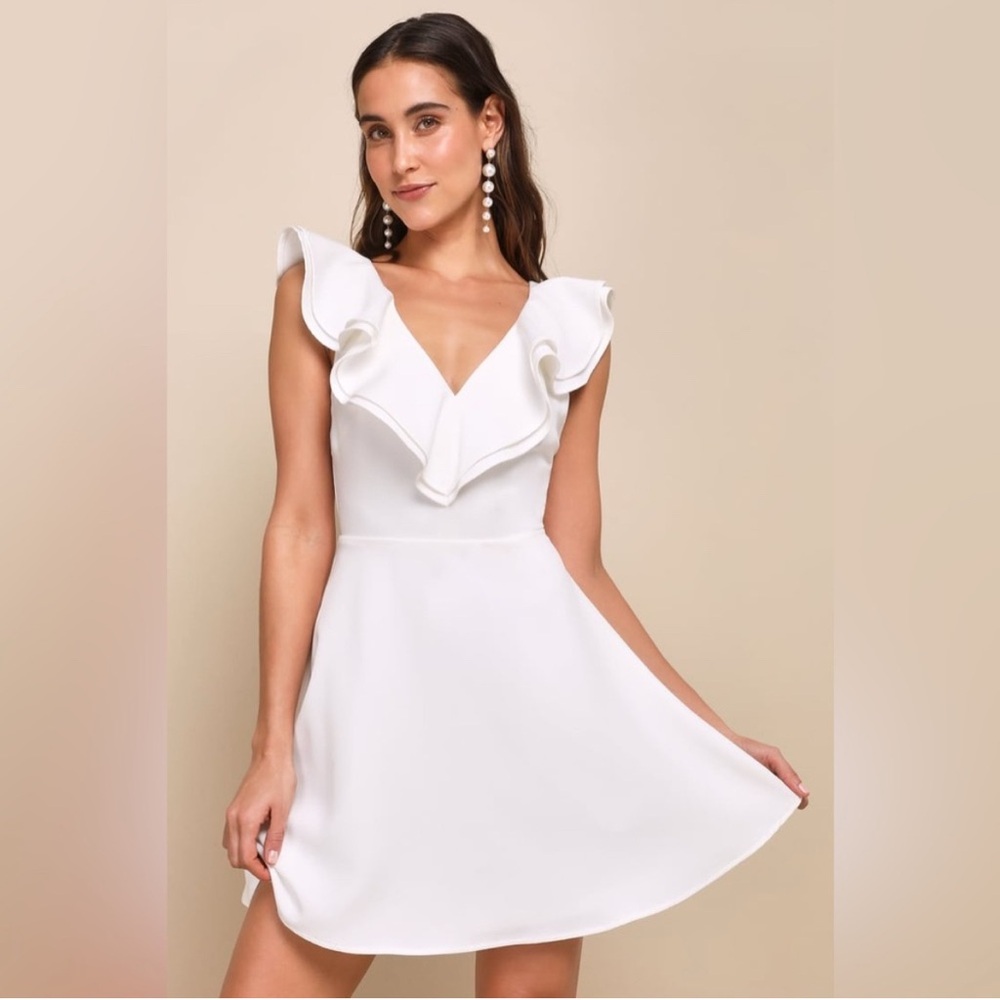 Lulus Divine Darling White Ruffled Skater Dress